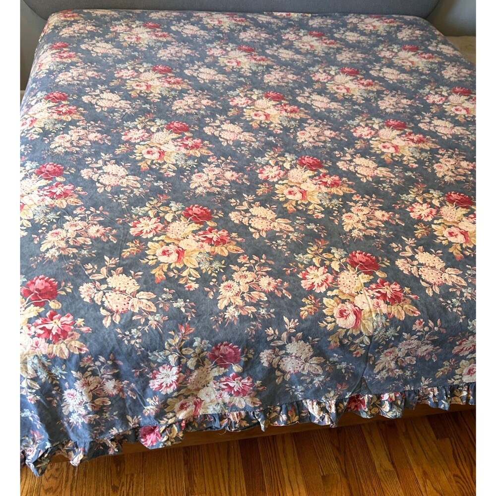 Ralph Lauren ITALY Chadwick Ocean Wash Floral Queen Flat Sheet Ruffle Cottage